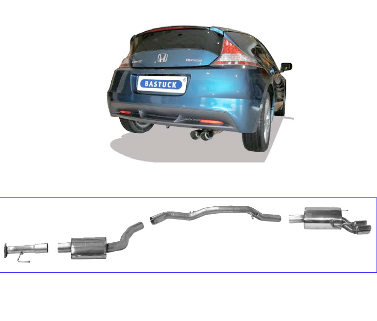 BASTUCK Sportauspuff / Anlage 63,5mm ab Kat. für: HONDA CR-Z Hybrid - ZF1 / 1.5 - 84 kW  | Endrohre: 2x 76 rund