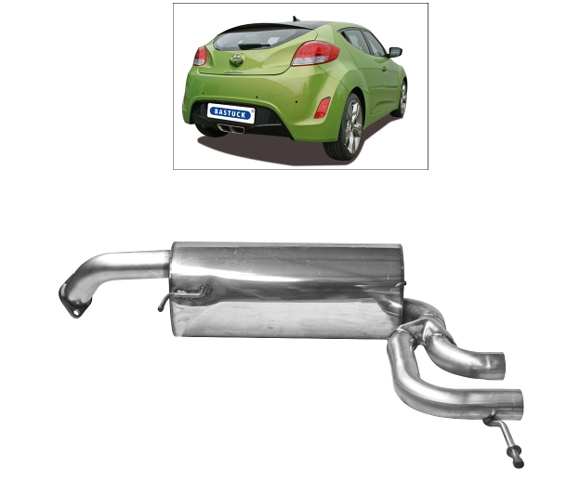 BASTUCK Sportauspuff / ESD für: HYUNDAI Veloster / 1.6i,1.6T - 97,103,137 kW | Endrohre: mittig 2x 54 rund schräg