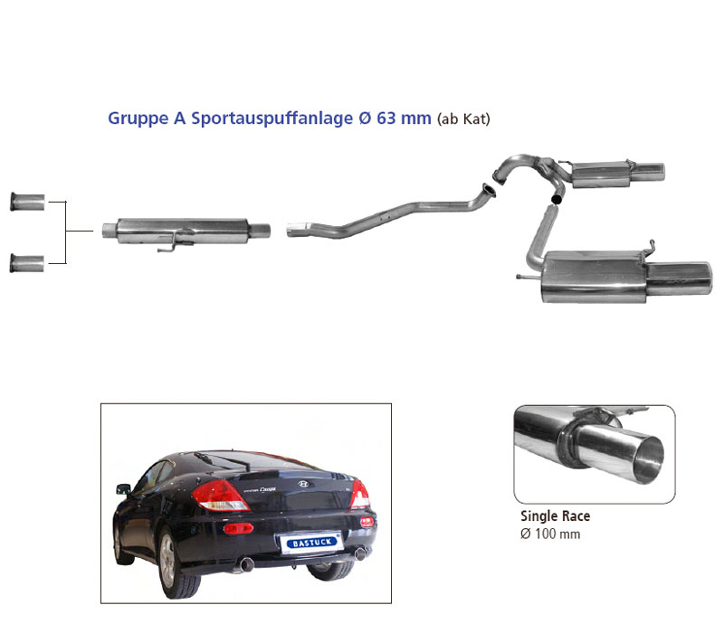 BASTUCK Sportauspuff / Duplex-Anlage ab Kat. für: HYUNDAI Coupé  1.6i, 2.0i 16V, V6 2.7i  /  GK |  Endrohre:  2x 100 rund Race