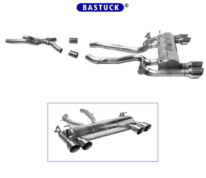 BASTUCK Sportauspuff / Duplex-Anlage 2x 70mm ab Kat./OPF für: BMW M2 Comp. - F87 / 3.0T - 302 kW, mit OPF | Endrohre: 4x 100 rund - 'Race', schräg