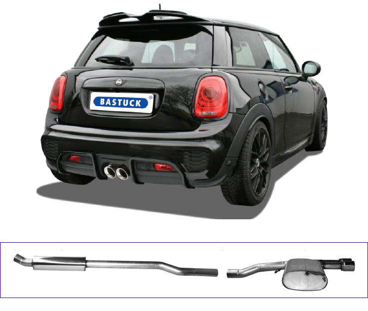 BASTUCK Sportauspuff / Anlage 70mm ab Kat. für: MINI Cooper S JCW - F56 / 2.0T - 170 kW | Endrohre: 2x 90 'Race', rund, schräg, mittig