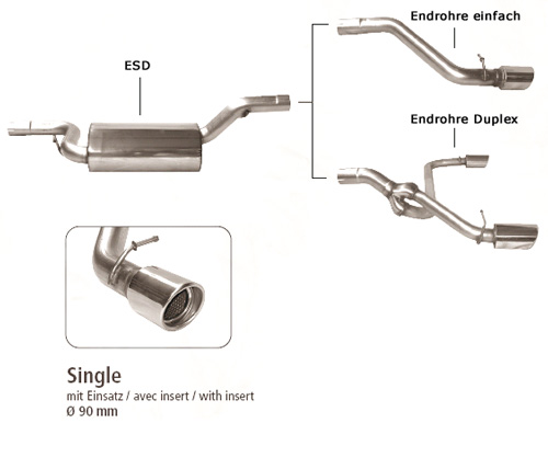 BASTUCK Sportauspuff / ESD für: MAZDA 3  1.4 - 2.0, 1.6D |  Endrohre: 1x 90 rund eingerollt angeschrägt