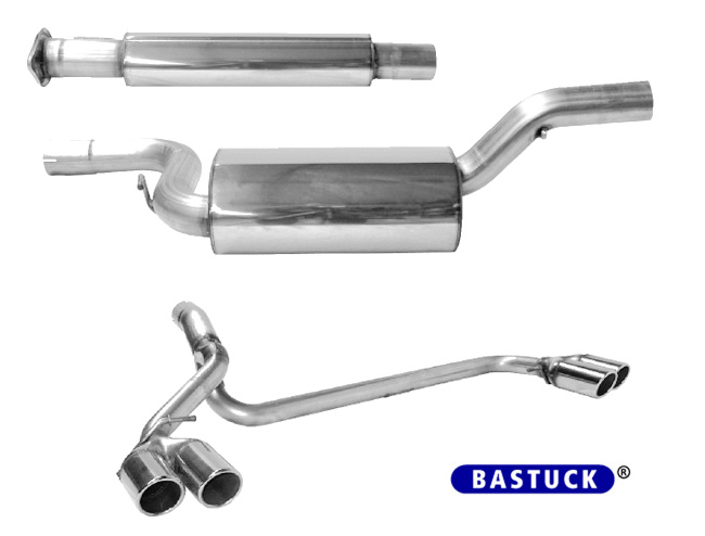 BASTUCK Sportauspuff / Duplex-Anlage ab Kat. für: MAZDA 3 MPS - BK | Endrohre:  4x 76 rund eingerollt 20° schräg