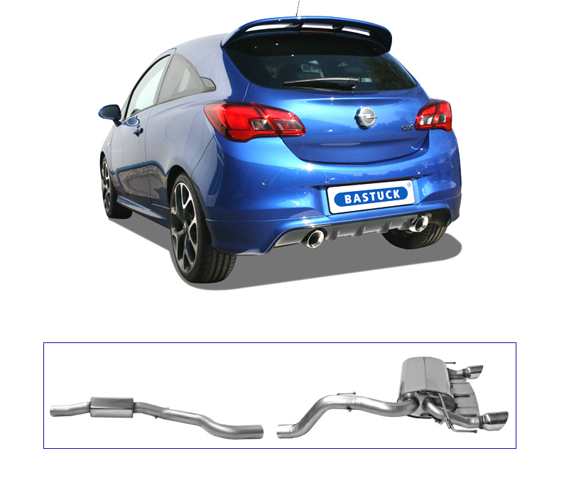 BASTUCK Sportauspuff / Duplex-Anlage 70mm ab Kat. für: OPEL Corsa E OPC / 1.6T - 152 kW | Endrohre: 2x 90 rund 'Race'
