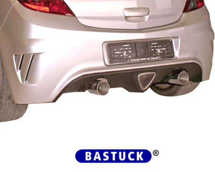 BASTUCK Sportauspuff / Duplex-Anlage 70mm ab Kat. für: OPEL Corsa D OPC | Endrohre: 2x 90 rund 'Race'
