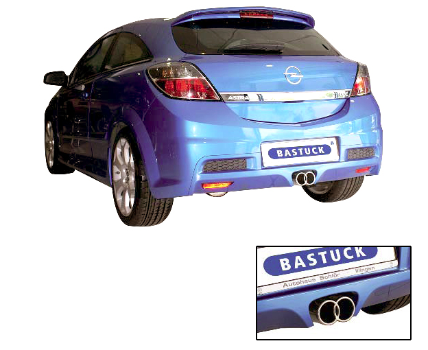 BASTUCK Sportauspuff / Anlage 70mm ab Kat. für: OPEL Astra H OPC / 2.0T - 177 kW  | Endrohre: 2x 76 rund, mittig