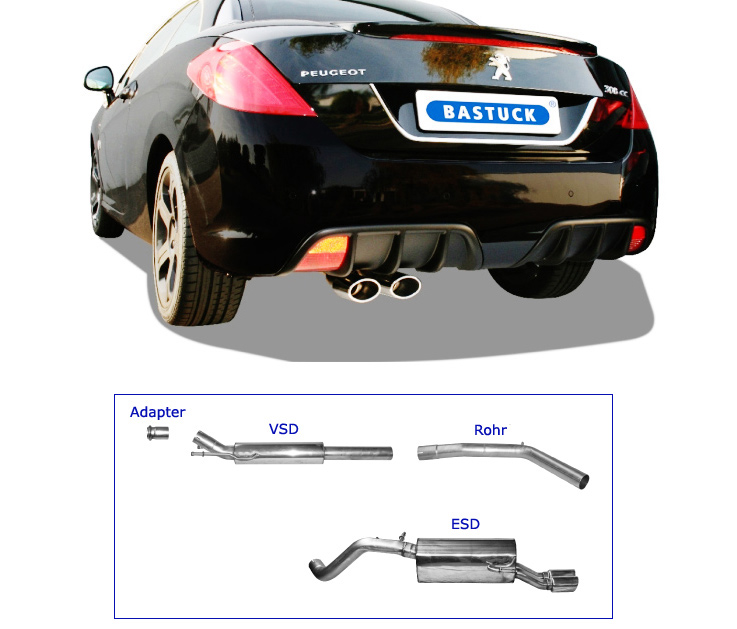 BASTUCK Sportauspuff / Anlage 70mm ab Kat. für: PEUGEOT 308 CC / 150THP, 155THP, GTI 200THP - 110,115,147 kW | Endrohre: 2x 110x70 Oval