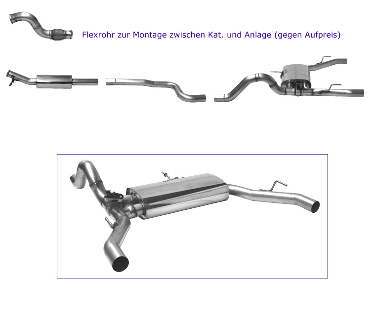 BASTUCK Klappen-Auspuff / Duplex-Anlage 70mm ab Kat. für: PEUGEOT 308 GTI 270 / 1.6T - 200  kW | Endrohre: unsichtbar, wie original / mit GPS-gesteuerter Klappe (ist über 70 km/h offen).