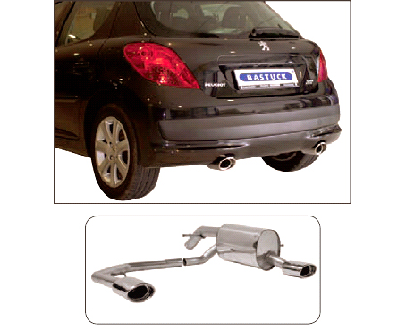 BASTUCK Sportauspuff / Duplex-Anlage 63,5mm ab Kat. für: PEUGEOT 207 / 1.4, 1.6, 1.6T, HDI / 50-115 kW | Endrohre:  2x 120x80 oval