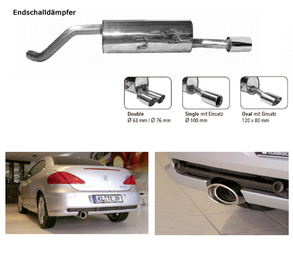 BASTUCK Sportauspuff / ESD für: PEUGEOT 307 CC  /  50-130kW  | Endrohre: 1x 100 rund mit Einsatz