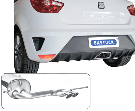 BASTUCK Sportauspuff / Anlage 63,5mm ab Kat. für: SEAT Ibiza Cupra - 6J / 1.4 - 132 kW | Endrohre: mittig 2x 48 rund schräg