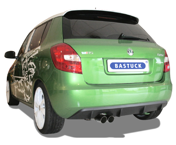 BASTUCK Sportauspuff / Anlage 63,5mm ab Kat. für: SKODA Fabia RS / 5J, 132kW | Endrohre: 2x 70 rund, schräg