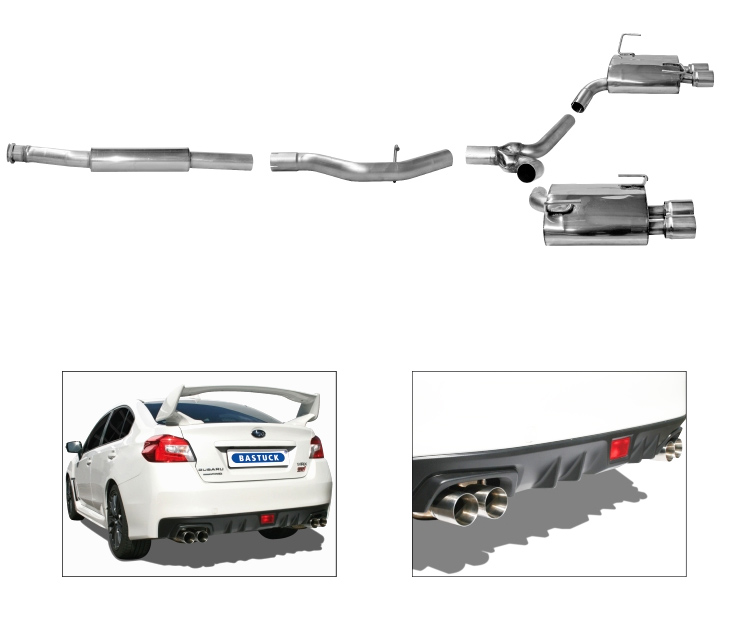 BASTUCK Sportauspuff / Duplex-Anlage 70mm ab Kat. für: SUBARU WRX STI / 2014- / 2.5T - 221 kW | Endrohre:  4x 85 rund 'Race'