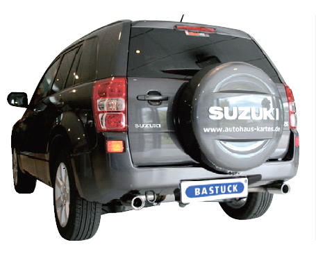 BASTUCK Sportauspuff / Duplex-Anlage ab Kat. für: SUZUKI Grand Vitara - JT, mit 5 Türen / 1.6, 2.0, 2.4, V6 / 78-171 kW | Endrohre:  1x 90 rund  Li+Re seitlich
