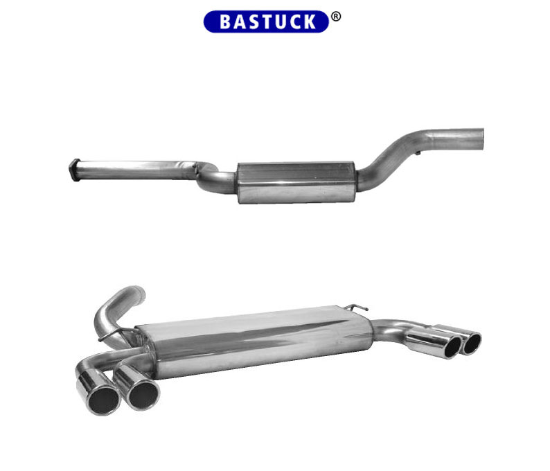 BASTUCK Sportauspuff / Duplex-Anlage 70mm ab Kat. für: VOLVO V50  T5 - 162 kW |  Endrohre: 4x76 rund eingerollt angeschrägt