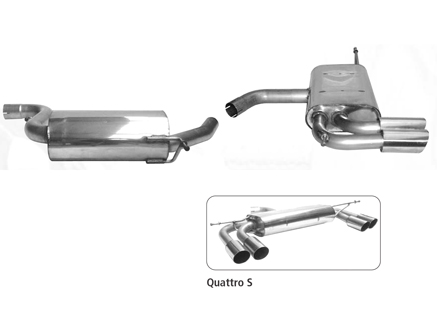 BASTUCK Sportauspuff / Duplex-Anlage 70mm ab Kat. für: SEAT Leon Turbo, Cupra, Cupra R - 1P / 1.2TSI,1.4TSI,1.8TSI,2.0TSI / 77-177,195 kW  | Endrohre: 4x 76 rund angeschrägt