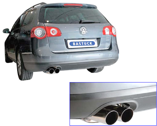 BASTUCK Sportauspuff / Anlage 70mm ab Kat. für: VW Passat 2.0TSI - 147 kW / 3C | Endrohre: 2x 76 rund angeschrägt