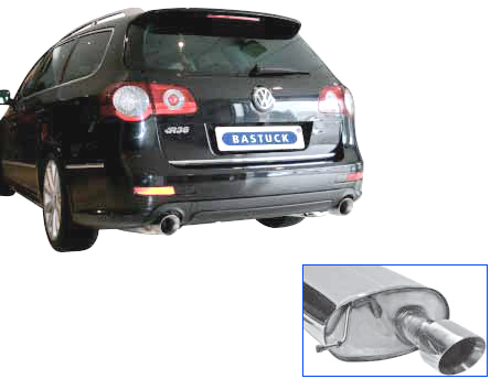 BASTUCK Sportauspuff / Duplex-Anlage 70mm ab Kat. für: VW Passat, Passat CC 3.6FSI, R36 - 3C, 4motion / 3.6 - 220 kW | Endrohre: ESD 2x 100 rund 'Race'  / Hinweis: Anlage ab VSD, inkl. MSD + 2 ESD.
