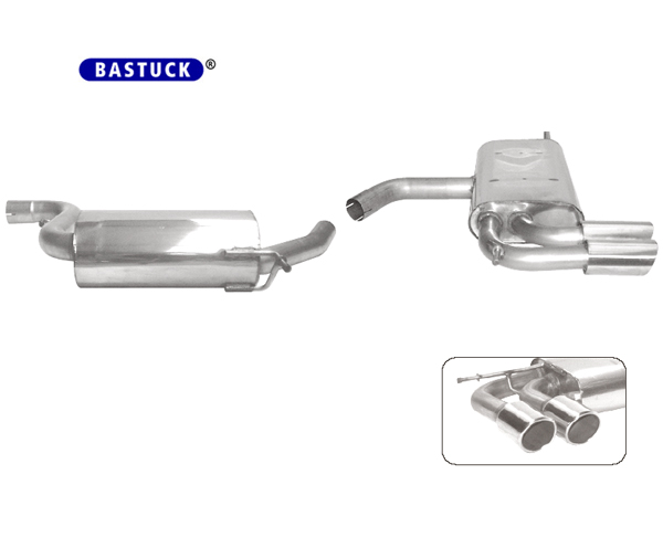 BASTUCK Sportauspuff / Anlage 70mm ab Kat. für: VW Scirocco - 13 / 1.4TSI, 2.0TSI / 90,110,118,132,147,155,162 kW  | Endrohre: 2x 90 rund angeschrägt