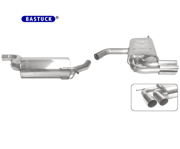 BASTUCK Sportauspuff / Anlage 70mm ab Kat. für: VW Scirocco - 13 / 1.4TSI, 2.0TSI / 90,110,118,132,147,155,162 kW  | Endrohre: 2x 76 rund angeschrägt