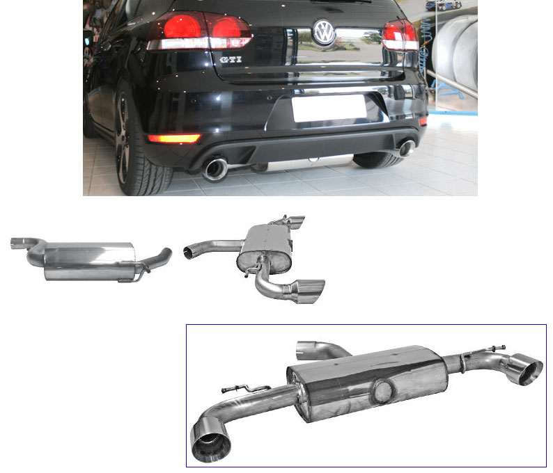 BASTUCK Sportauspuff / Duplex-Anlage 70mm ab Kat. für: VW Golf 6 GTI + Edition 35 / 155,173 kW  | Endrohre: 2x 100 rund 'Race'