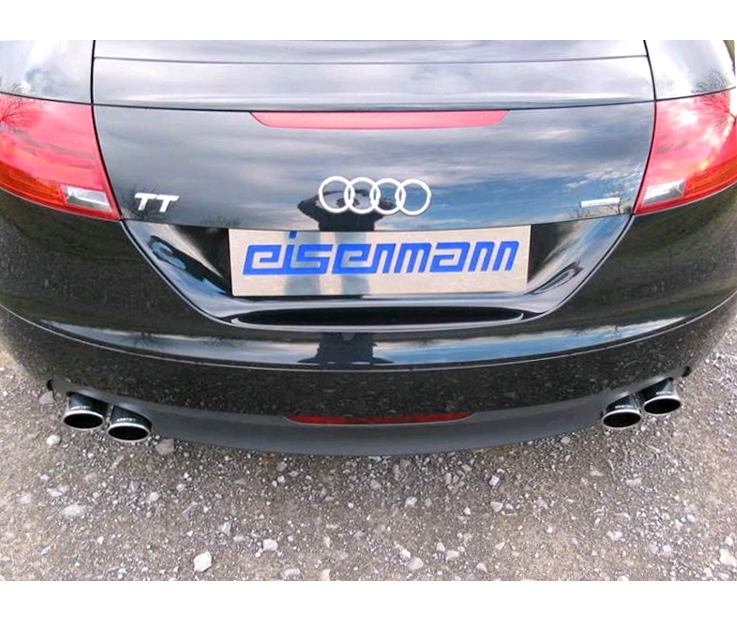 EISENMANN Sportauspuff / Duplex-ESD für: AUDI TT Quattro 1.8TFSI, 2.0TFSI, 3.2 - 8J / 118,147,184 kW | Endrohre: 4x 83mm oval,abgesetzt / passt nur zum orig. Audi TT 2.0TFSI Heckeinsatz (Art-Nr.: 8J0807421), rechte Seite muss zudem ausgeschnitte