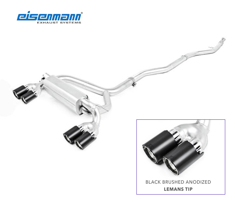EISENMANN Sportauspuff / Duplex-Anlage ab Kat. für: BMW M2 - F87 / 3.0T - 272 kW | Endrohre: 4x 90mm, schräg, matt-schwarz, anodisiert / mit Klappe