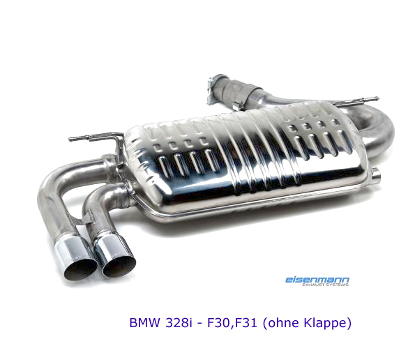 EISENMANN Sportauspuff / ESD für: BMW 330i,330i xDrive - F30,F31 / 185 kW | Endrohre: 2x 76mm rund, abgesetzt / mit Klappe
