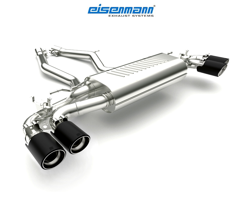 EISENMANN Sportauspuff / Duplex-Anlage ab Kat./OPF für: BMW M340i, M340i xDrive - G20,G21 / 3.0T - 275 kW | Endrohre: 4x 90mm rund,schräg - Schwarz eloxiert Chrom/Alu / ESD mit Klappen