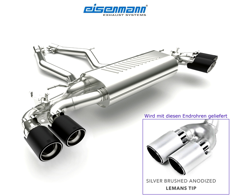EISENMANN Sportauspuff / Duplex-Anlage ab Kat./OPF für: BMW M340i, M340i xDrive - G20,G21 / 3.0T - 275 kW | Endrohre: 4x 90mm rund,schräg - Silber eloxiert Chrom/Alu / ESD mit Klappen