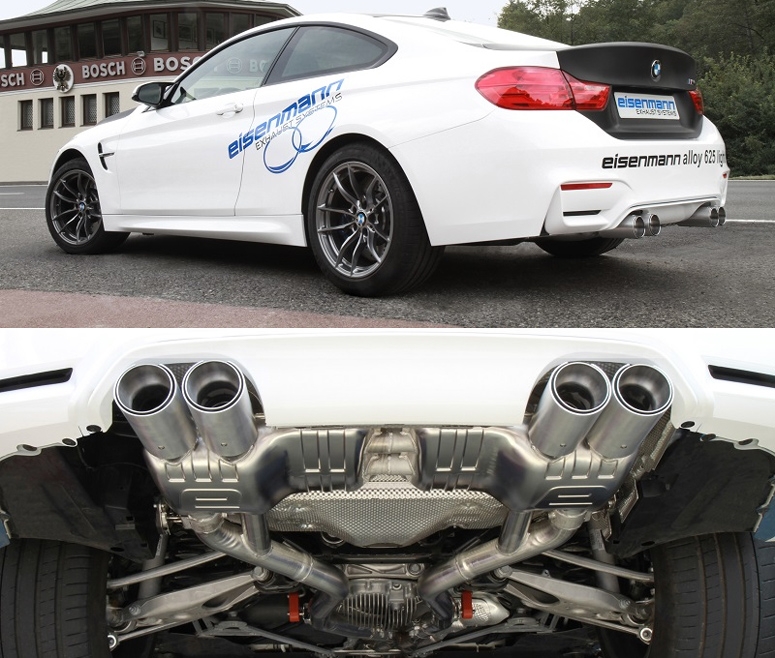 EISENMANN Sportauspuff / Duplex-ESD für: BMW M4 - F82,F83 / 317,331 kW | Endrohre: 4x 90mm rund,gerade, Alu gebürstet / mit Klappen