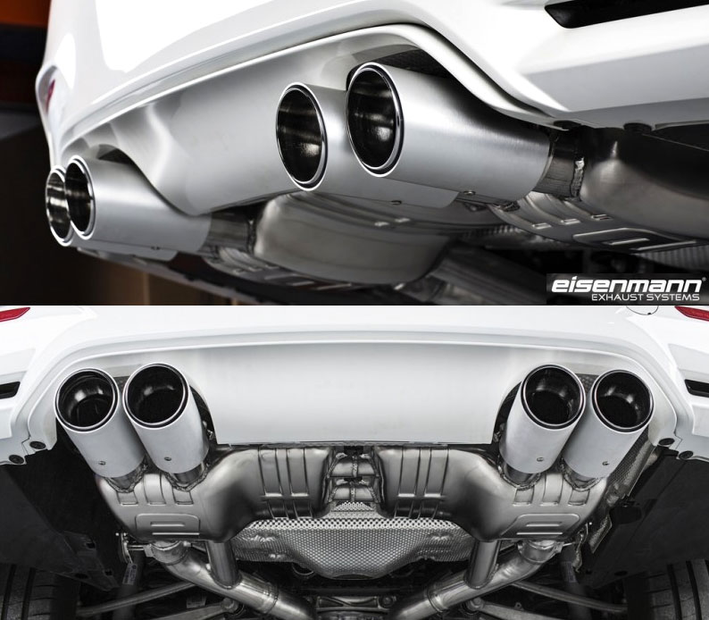 EISENMANN Sportauspuff / Duplex-ESD für: BMW M4 - F82,F83 / 317,331 kW | Endrohre: 4x 90mm rund,schräg, Alu gebürstet / mit Klappen
