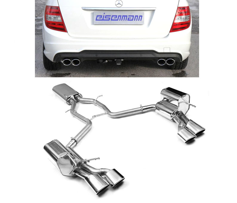 EISENMANN Sportauspuff / Duplex-Anlage ab Kat. für: MERCEDES C230, C250, C280, C300, C350 - W204,C204,S204 inkl. 4matic / 150,170,170,185,200,215,225 kW | Endrohre: 4x 90x70mm oval,abgesetzt | Hinweis: es müssen Änderungen gemacht werden.