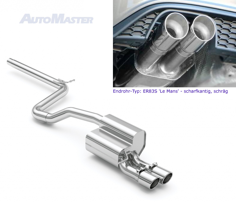 EISENMANN Sportauspuff / Anlage ab Kat./OPF für: VW Polo GTI - AW  / 2.0TSI - 147 kW, mit OPF | Endrohre: 2x 83mm rund, scharfkantig, schräg - Le Mans