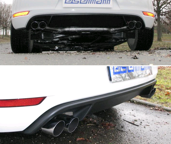 EISENMANN Sportauspuff / Duplex-Anlage ab Kat. für: VW Golf 6 GTI - 155 kW | Endrohre: 4x 76mm rund / Heckschürze muss ausgeschnitten werden.