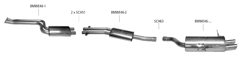 BASTUCK Sportauspuff / ESD für: BMW E46 / 320i,323i,328i  (98-5.00) | Endrohre: 2x 76 rund DTM