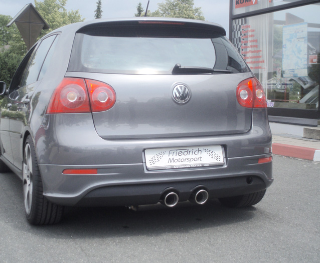 FRIEDRICH Sportauspuff / Duplex-ESD 70mm Edelstahl für: VW Golf 5 GTI + GT / 2.0TFSI, 1.4TSI  / 147,169,125 kW | Endrohr-Typen: 1x 90 od. 100 rund Li + Re / passend für original R32-Heckschürze