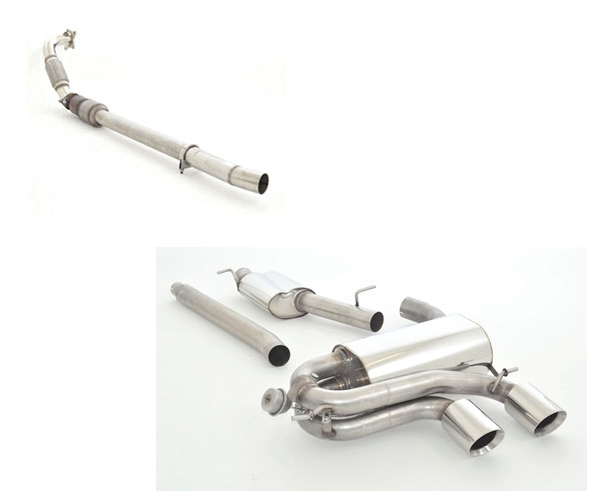 FRIEDRICH Sport-Auspuff / Anlage 76mm Edelstahl ab Turbo für: VW Golf 6 R / 2.0TFSI - 199 kW |  Endrohr-Typen: alle | Hinweis: ESD mit Klappensteuerung | inkl. Downpipe mit HJS Sport-Kat. 200cpsi