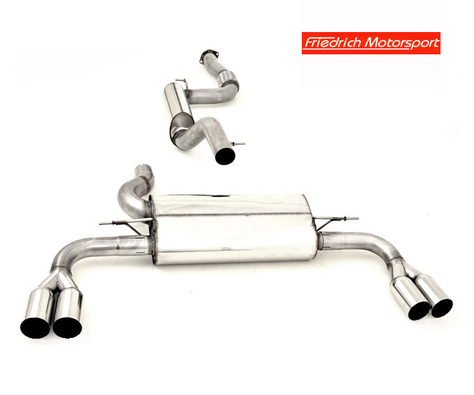 FRIEDRICH Sportauspuff / Duplex-Anlage 76mm Edelstahl ab Kat. für: VOLVO S40 + V50 - 2WD / 2.4D5, 2.5 T5 / 132,162,169 kW | nicht für Fzg mit Reserveradwanne / Endrohre: 4x 80 scharf / 1 Anlage zu diesem Preis sofort lieferbar / andere Endrohre anfragen