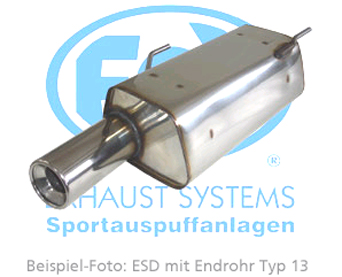 FOX Sportauspuff / ESD für: VW  Lupo  (6X)  1.0, 1.4, 1.4D, 1.4TD   - 55 kW   |  Endrohr-Typ: 1x 90 rund |  Hinweise: S,13