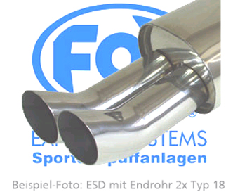 FOX Sportauspuff / Anlage ab Kat. für: VW  Polo  (6N)  1.0, 1.1, 1.3, 1.4, 1.4TD, 1.9D   - 55 kW |  Endrohr-Typ:  2x 76 rund DTM |  Hinweise: S,18