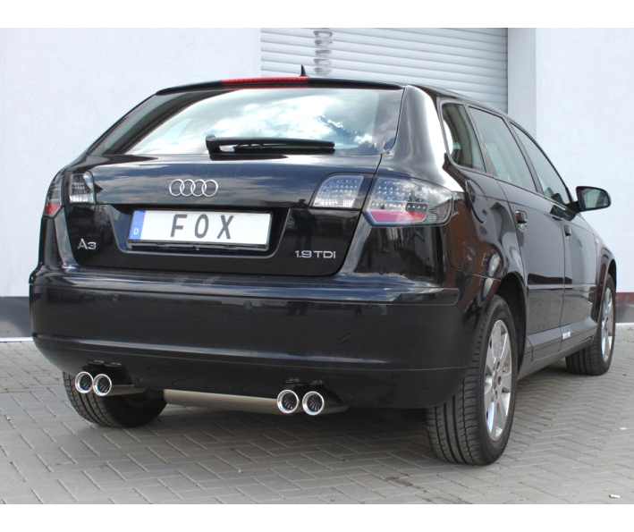 FOX Sportauspuff / Duplex-Anlage ab Kat. für: AUDI  A3 Sportback  (8P)  1.6, 2.0FSI, 1.9TDI, 2.0TDI |  Endrohr-Typ: 4x 76 rund |  Hinweise: S,13
