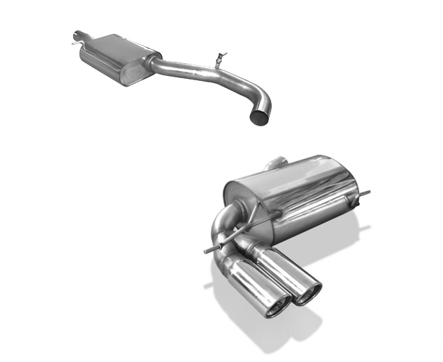 FOX Sportauspuff / Anlage 70mm ab VSD für: AUDI A3 Quattro 3.2 - 8P / V6 - 184 kW |  mit Endrohr-Typ:  2x 90 rund |  Hinweise: XL,17, ohne VSD, mit MSD + ESD