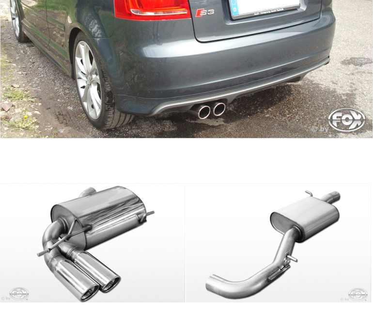 FOX Sportauspuff / Anlage 70mm ab Kat. für: AUDI  S3 - 8P / 2.0TFSI  - 188,195 kW |  mit Endrohr-Typ:  2x 90 rund |  Hinweise: XL,17