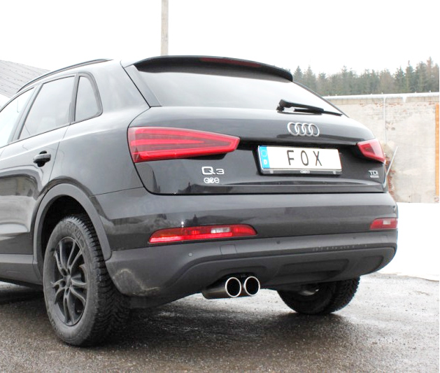 FOX Sportauspuff / Anlage ab Kat. für: AUDI Q3 / 2.0TDI - 100,103,130 kW  |  Endrohr-Typ: 2x 80 rund  |  Hinweise: S,12