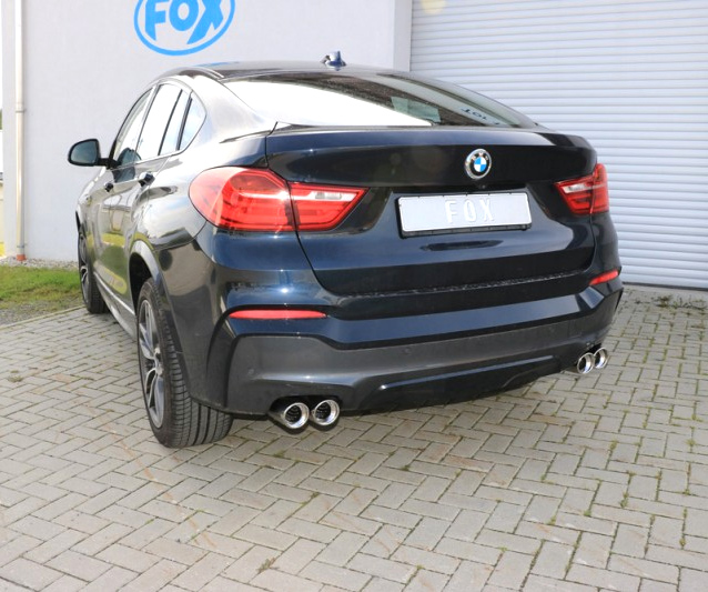 FOX Sportauspuff / Duplex-ESD für: BMW X4 - F26 / x-Drive 20i, 28i, 20d, 30d - 135,180,120,140,190,204,210 kW  |  Endrohr-Typ: 4x 90 rund |  Hinweise: S,17 / inkl. Montage-Adapter