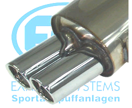 FOX Sportauspuff / Anlage 70mm ab Kat. für: SEAT Leon - 1P / FR,Cupra,Cupra R / 2.0TSI / 136,147,155,177,195 kW |  mit Endrohr-Typ:  2x 76 rund |  Hinweise: XL,17