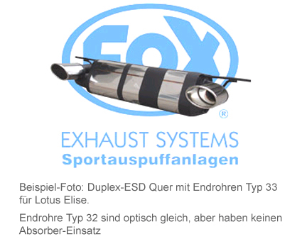 FOX Sportauspuff / Duplex-Anlage 70mm ab Kat. für: SEAT Leon - 1P, FR,Cupra,Cupra R /  2.0TSI - 136,147,155,177,195 kW |  mit Endrohr-Typ: 2x 129x106 oval, eingerollt, angeschrägt|  Hinweise: XL,1,32