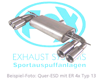FOX Sportauspuff / Duplex-Anlage 70mm ab Kat. für: AUDI A3 - 8P / 1.8TFSI, 2.0TFSI - 118,147 kW |  Endrohr-Typ: 4x 76 rund angeschrägt |  Hinweise: XL,17