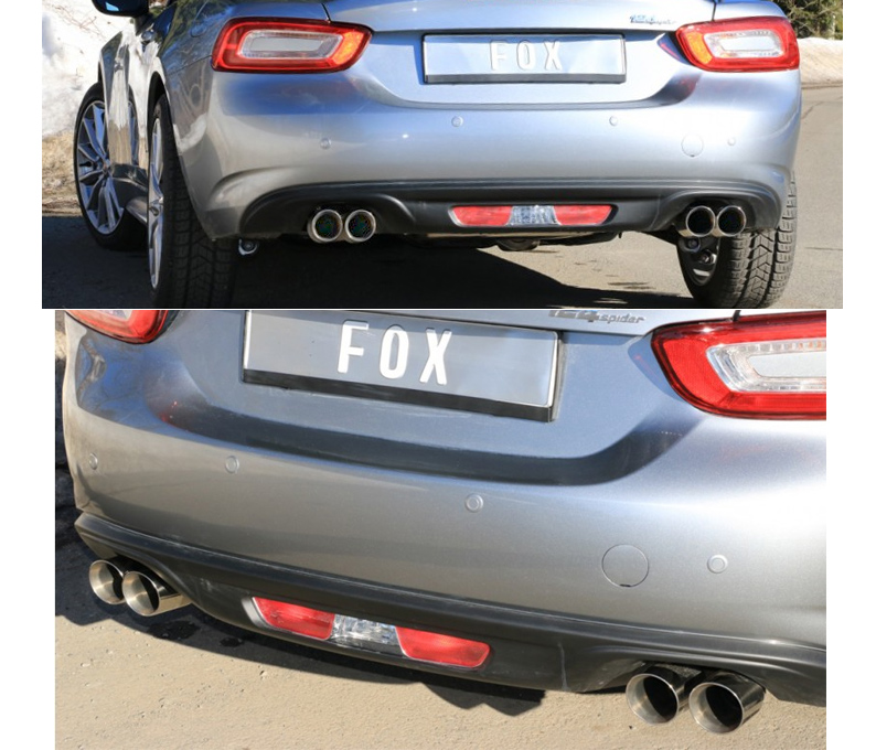 FOX Sportauspuff / Duplex-Anlage 55/60mm ab Kat. für: FIAT 124 Spider / 1.4T - 103 kW |  Endrohr-Typ: 4x 76 rund |  Hinweise: S,25